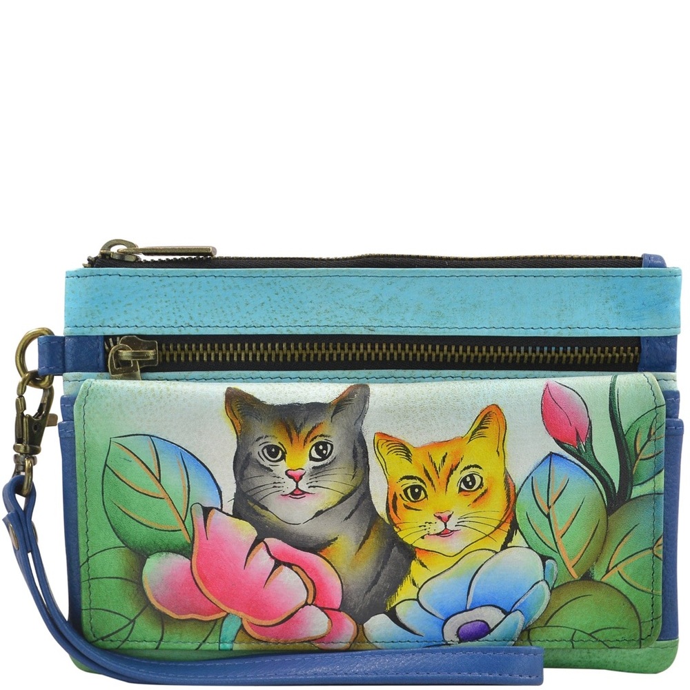 Gorgeous, NWT, Anna by Anuschka, Handpainted Leather Wristlet Organizer Wallet